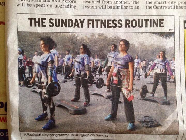 PTI / National Press — The Sunday Fitness Routine: Leading the Raahgiri Day strength session in Gurgaon